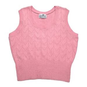 Sweetree Vintage Sweater Vest Pink Sleeveless Knit Chevron Women's Preppy Formal